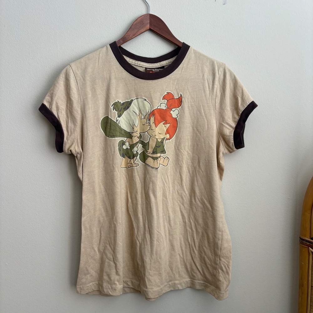 Vintage Y2K 2004 Junkfood Hanna Barbera Flinstones Pebbles BamBam Ringer T Shirt
